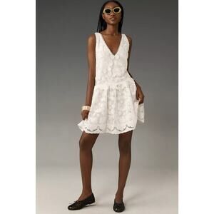 NWT By Anthropologie Sleeveless V-Neck Lace Swing Mini Dress $288 MEDIUM White